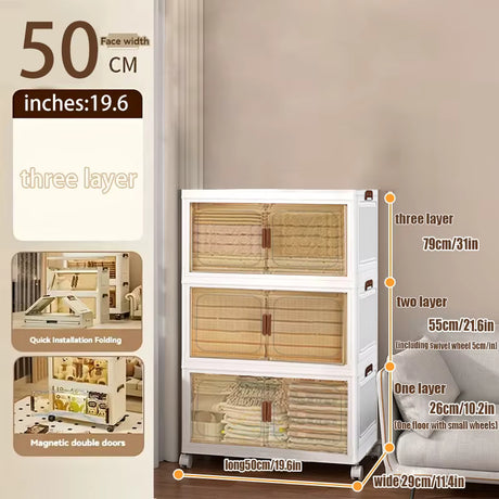 Foldable Rolling Storage Cabinet with Clear Doors