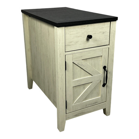 Wooden cabinet with a black top on a white background