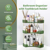 Bathroom organizer with toothbrush holder and cosmetic products on a white background