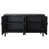 Black four-door sideboard shown open with two spacious interior storage compartments
