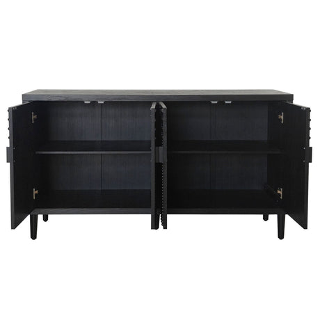Black four-door sideboard shown open with two spacious interior storage compartments