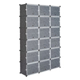 Gray modular storage cabinet with geometric pattern on a white background