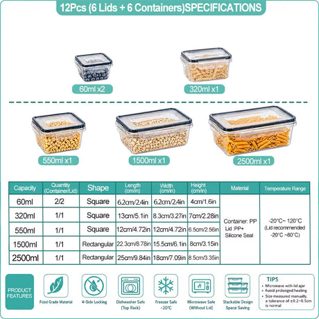 Airtight Stackable Food Storage Container Sets