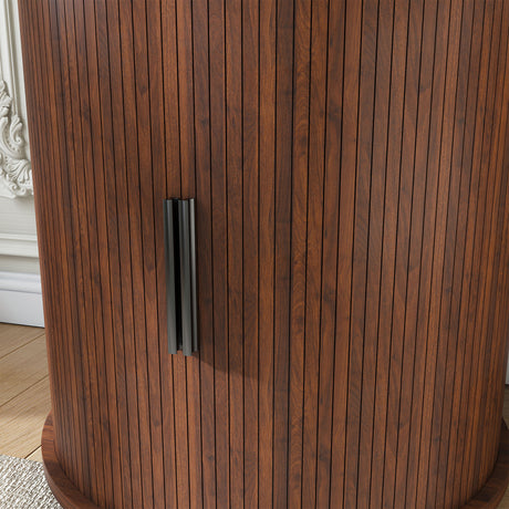 Walnut-Effect Round Nightstand with Charging Station