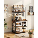 Kitchen baker's rack with adjustable shelves, built-in power outlet and appliance storage
