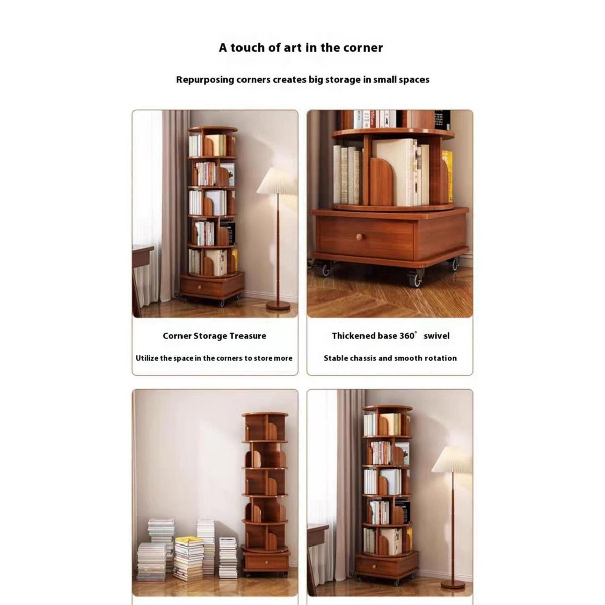 Six-Shelf 360° Rotating Bookcase