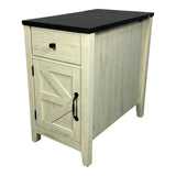 Wooden side table with black top on a white background