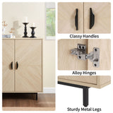 Collage of a wooden cabinet with classy handles, alloy hinges, and sturdy metal legs.
