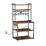 Wooden shelf with metal frame and hooks on a white background