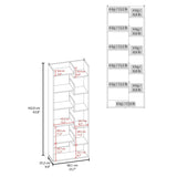 Measurement chart for a bookshelf with dimensions and weight capacity.