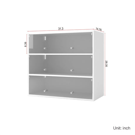 Gray cabinet with dimensions labeled in inches on a white background