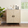 Wooden cabinet with decorative items on a neutral wall background