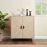Wooden cabinet with decorative items on a neutral wall background