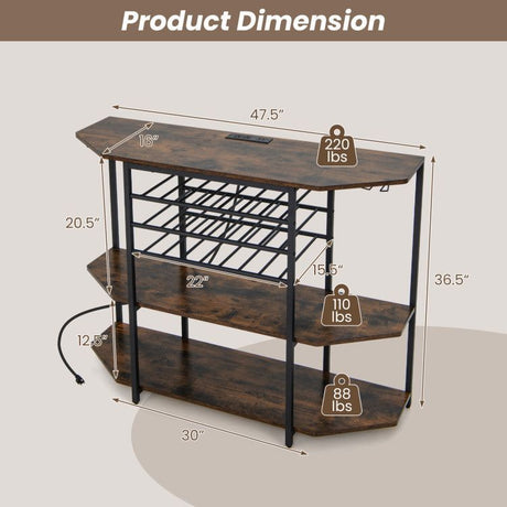 Corner shelf with dimensions and weight capacity labels on a neutral background