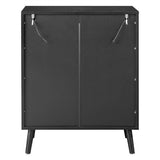 Rear view of the black shoe cabinet showing the LED power connections