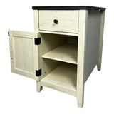 Wooden cabinet with a drawer and open door on a white background