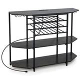 Black metal shoe rack with multiple shelves on a white background