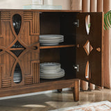 Walnut 4-Door Sideboard with Geometric Cutout Doors
