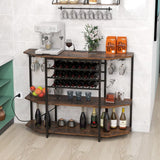 Wine rack with bottles, glasses, and coffee bags in a kitchen setting