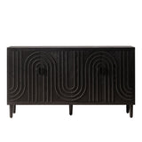 Black cabinet with decorative pattern on a white background