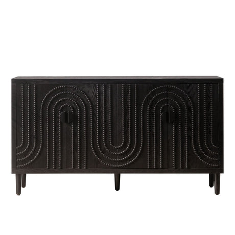 Black cabinet with decorative pattern on a white background