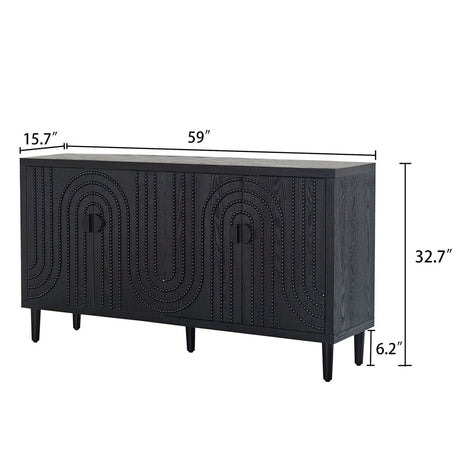Black cabinet with dimensions labeled on a white background