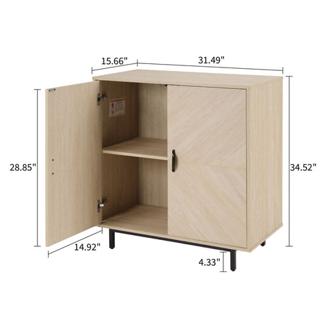 Wooden cabinet with dimensions labeled on a white background