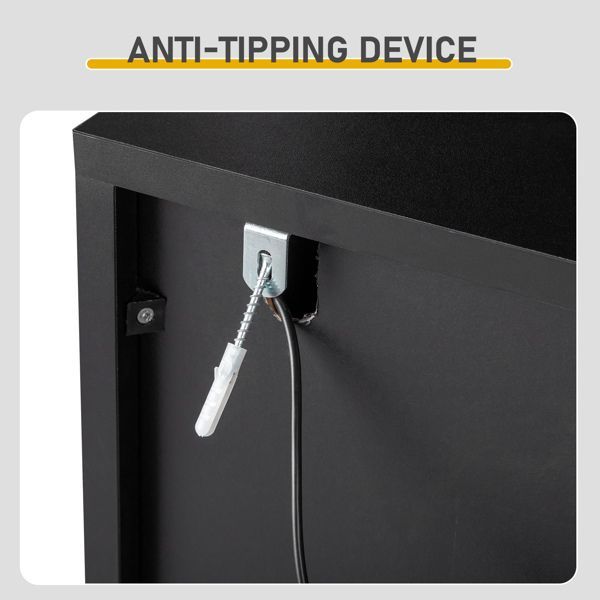 Anti-tip wall attachment included with the black shoe cabinet