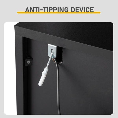 Anti-tip wall attachment included with the black shoe cabinet