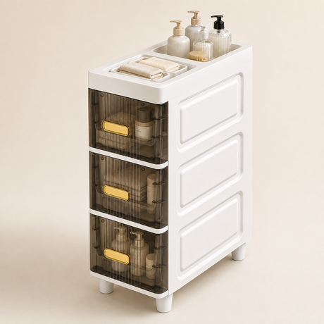 Ultra-slim three-tier storage cabinet with three clear front doors