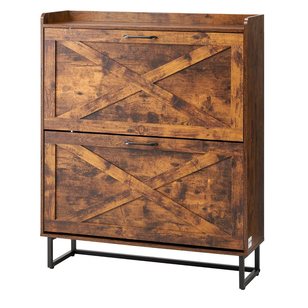 Wooden cabinet with X-shaped design on doors on a white background