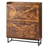 Wooden cabinet with X-shaped design on doors on a white background